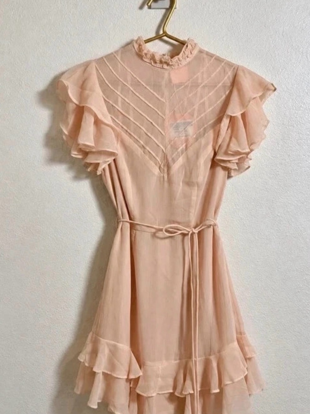 Sage + Paige Leila Mini Dress II Beige Ruffle Chiffon Dress NWT Size S